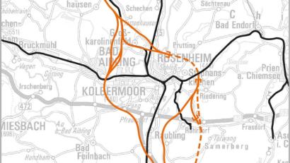 Bild: -
Die Grafik zeigt die möglichen Verläufe der umstrittenen Neubaustrecke im Inntal. Foto: DB AG