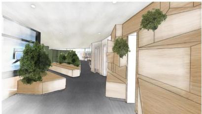 Bild: exb/Stadtwerke Weiden
Die Skizzen zeigen schon, wie in der Thermenwelt ab Ende Juli der Eingangsbereich mit Umkleiden aussehen wird. Aktuell starten die Umbaumaßnahmen.