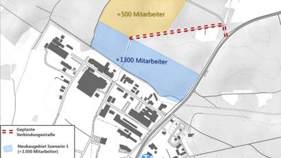 Grafik: PB Consult GmbH
Übersicht bisheriges Gewerbegebiet und Erweiterung 1 und 2.