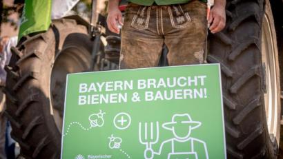 Bild: Sina Schuldt/dpa 
Vor dem Landtag in München haben am Mittwoch Mitglieder des bayerischen Bauernverbandes demonstriert. Sie kritisieren Inhalte des Volksbegehrens „Rettet die Bienen“.