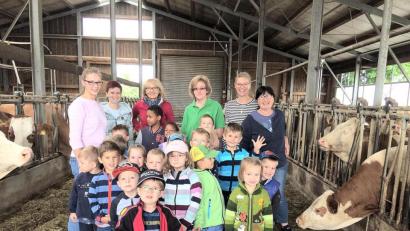 Bild: bö
Es hat ihnen viel Spaß gemacht! Zu Gast auf dem Bauernhof von Kathrin und Hans Spies waren in den vergangenen Tagen die Kindergartenkinder von St. Konrad aus Mendorferbuch gewesen.