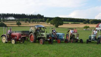Bild: dob
Es war ein Spektakel der besonderen Art, was sich die Mitglieder der Krieger- und Soldatenkameradschaft einfallen ließ. Sie holten aus dem gesamten Umland Fahrer mit historischen Bulldogs ab. Wer wollte, konnte bei einem Geschicklichkeitswettbewerb Stärke beweisen. Diese fünf Schlepper nahmen am Wettbewerb teil.