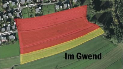 Grafik: nt/az
Um knapp 8000 Quadratmeter (gelbe Fläche) ist das Baugebiet "Gladiolenweg" nach dem Kauf einer landwirtschaftlichen Fläche durch die Gemeinde größer geworden.