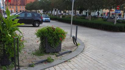 Bild: ws
Beim Abbiegen am Marktplatz beschädigte ein Holzlaster vier Eisenpfosten und zwei Pflanztröge, Schaden rund 3000 Euro.