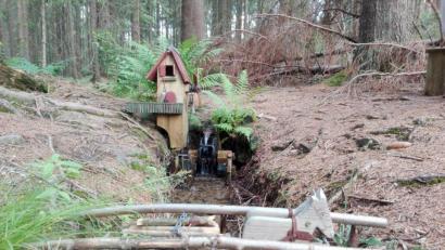 Bild: Hladik
Eine Sägemühle en miniature hat ein unbekannter Künstler mitten im Wald bei Tännesberg geschaffen.