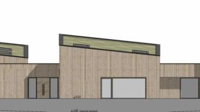 Bild: Greiner Architekten
Mit einer gestaffelten Bauweise präsentiert sich der geplante Kindergarten am Großparkplatz mit einer interessanten Südansicht. Die Gruppenräume finden sich in den höheren Teilen. Oben schließt diese Teile ein Pultdach ab, ansonsten sind Flachdächer vorgesehen.