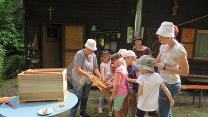 Bild: jzk
„Wo ist in dieser Bienenwabe der Honig?“ fragte Gudrun Mittereder-Runge die kleinen Imkerfreunde.