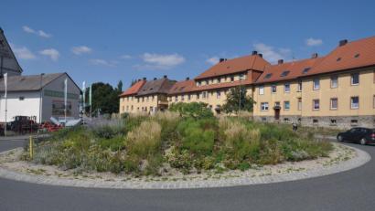 Bild: ws
Der Kreisverkehr an der Bundesstraße 15 in Tirschenreuth wird nur eine dezente Aufwertung durch mehr Blumen und Stauden erfahren. Die Idee, eine Kunstwerk oder eine alte Hamm-Walze in der Mitte zu platzieren, hatte sich das Straßenbauamt als Besitzer des Kreisels zurückgewiesen.