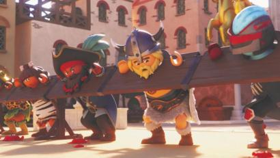 Bild: Concorde Filmverleih GmbH/dpa
Valera (von links), Ook-Ook, Pirat Bloodbones, Charlie und Nola sitzen in der Falle in einer Szene des Films "Playmobil: Der Film".