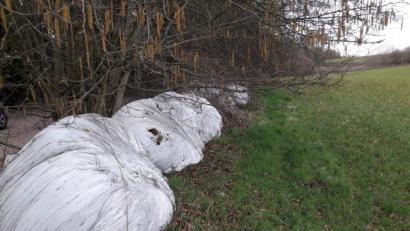 Bild: bl
Fast könnten die runden Formen unter Stretch-Folie als Kunstwerk durchgehen. Doch hin und wieder bleiben die von der Landwirtschaft abgepackten Produkte auch als Müll in der Landschaft zurück.