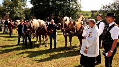Bild: zer
Pfarrer Alfons Forster segnet die vorbeiziehenden Reiter und ihre Tiere.