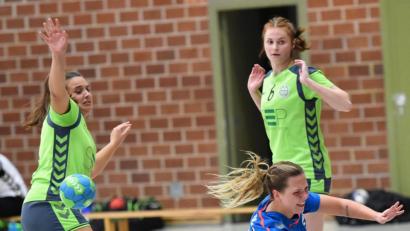 Bild: A. Schwarzmeier
Nach dem erfolgreichen Saisonauftakt gegen die SG Rohr/Pavelsbach (Bild) fahren die Handballerinnen des HC Weiden zum schweren Auswärtsspiel nach Schwarzenfeld. Die Szene zeigt Jasmin Häring (blaues Trikot) in Aktion.
