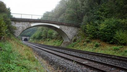 Bild: bkr
Blick zum Portal des Armannsberg-Tunnels in Fahrtrichtung Neusorg: Um die Strecke fit für die Elektrifizierung zu machen, favorisiert die Deutsche Bahn derzeit zwei Varianten: eine Aufweitung der bestehenden Röhre oder eine weitere, die rechts von den Schienen durchs Gestein getrieben werden würde.