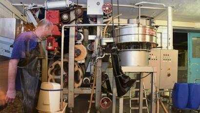 Bild: Petra Hartl
In der modernen Anlage werden schon frühmorgens die Äpfel gewaschen, gehäckselt und gepresst, der Saft landet bis zu seiner Abfüllung in Edelstahltanks.