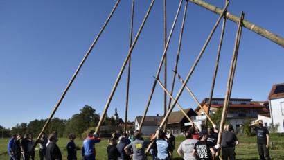 Bild: sck
Die Michelfelder Burschen und ihre Helfer legen sich beim Baumaufstellen mächtig ins Zeug.