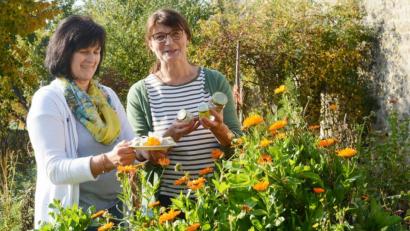 Bild: Gabi Schönberger
Aus Ringelblumen lassen sich wohltuende Salben und Badekugeln herstellen. Rita Raps (links) und Jutta Bundscherer wissen, wie das geht.