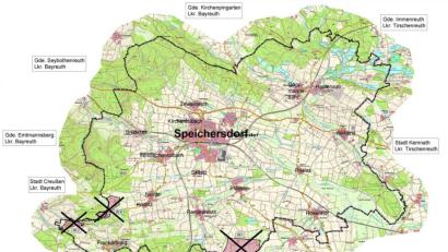 Grafik: exb
Bebauungsplan Windenergie; die drei gestrichenen Vorranggebiete