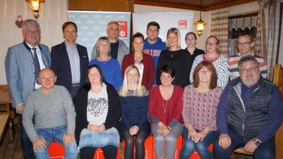 Bild: du
Einstimmig nominiert die Schirmitzer SPD ihre 21 Kandidaten für die Kommunalwahl 2020. Die Liste für den Gemeinderat wird von Bürgermeisterkandidatin Nicole Bäumler (vorne, Dritte von links) angeführt. Beim Fototermin waren fünf Bewerber verhindert. Links stehend der Ehrengast und Referent Günter Stich.