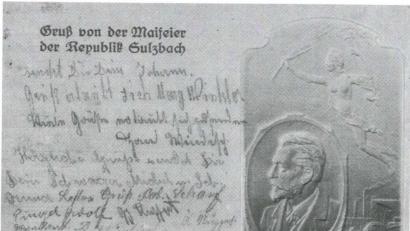 Bild: Stadtarchiv
Diese historische Postkarte belegt, dass Sulzbach kurz nach dem Ersten Weltkrieg eine Republik war.
