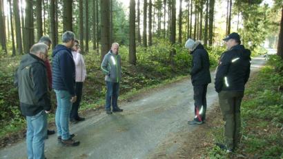 Bild: bjp
Wie sehr Baumwurzeln die Fahrbahn der Straße Preißach-Barbaraberg untergraben haben, begutachtete der Bauausschuss des Trabitzer Gemeinderats Ende Oktober. Eine schadensbegrenzende "erste Hilfe" will die Gemeinde so bald als möglich vornehmen, die tiefgreifendere "Wurzelbehandlung" soll mittelfristig folgen.