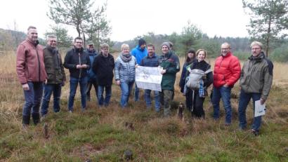 Bild: rn
Baumstümpfe zeugten in der Verlandungszone des Böllerweihers von der Arbeit der Waldläufer. Damit ist auch der Erhalt von Moosbeeren, Sonnentau und Wollgras gesichert.