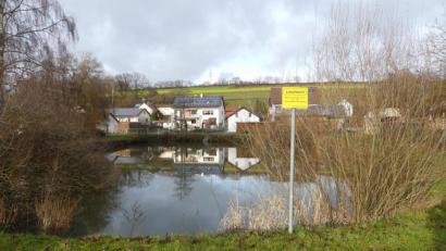 Bild: rn
Der Apfelbacher Löschteich ist älteren Bewohnern noch als flaches Gewässer in einer Schilflandschaft in Erinnerung. Das jetzige Ausmaß erhielt er vor Jahrzehnten durch den Einsatz einer US-Einheit. Nun wird er umzäunt
