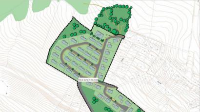 Grafik: Stadt Amberg
So würde das neue Baugebiet in Luitpoldhöhe aussehen. In der Bildmitte befindet sich die steile Kehre der Selgradstraße hinauf nach Neuricht.