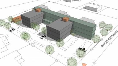 Repro: Planungsbüro Pflaum
Der Planentwurf für das Gesundheitszentrum. Zwei verbundene dreigeschossige Würfel.