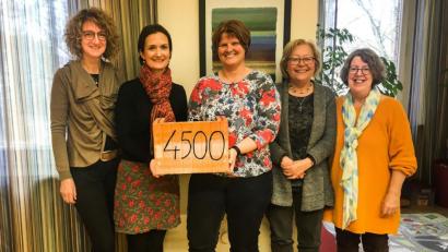 Bild: Beáta Zaremba/exb
Sie freuen sich, dass der Sozialdienst katholischer Frauen weitere 4500 Euro für das neue Frauenhaus einplanen kann (von links): Dagmar Schütz, Beáta Zaremba, Andrea Graf, Marianne Gutwein und Susan Batten-Seidl.