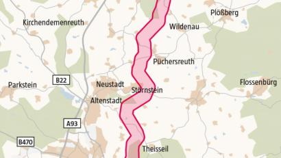 Grafik: Bundesnetzagentur
Der geplante Trassenverlauf im Raum Weiden/Neustadt.