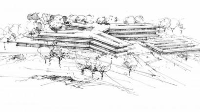 Bild: Architekturbüro Petry &amp; Voll Freie Architekten
Fast wie ein Schmetterling: Im Kreistag präsentierte das Stuttgarter Architekturbüro Skizzen vom Realschulneubau in Kemnath.