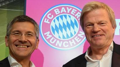 Bild: Sven Hoppe/dpa
Oliver Kahn (rechts) wird bei einer Pressekonferenz als neues Vorstandsmitglied des FC Bayern vorgestellt. Links Vereinspräsident Herbert Hainer.