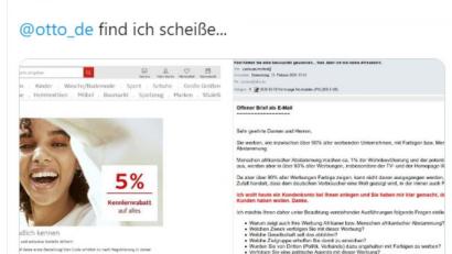 Bild: Twitter
Otto reagiert auf einen rassistische Tweet.