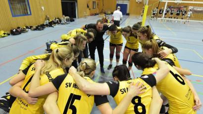 Bild: Hubert Ziegler
Die Hahnbacher Volleyballerinnen schwören sich auf das nächste Spiel ein.