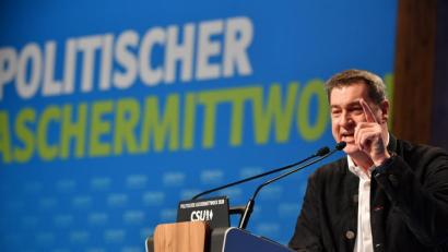 Bild: Peter Kneffel
Markus Söder, CSU-Vorsitzender und Ministerpräsident aus Bayern spricht beim Politischen Aschermittwoch der CSU.