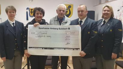Bild: sak
Bei der Spendenübergabe von links): Kassier Claudia Gebhardt, Irmgard Merkl von der Bereichsleitung Frühförderstellen und Kinderkrippe der Lebenshilfe Amberg, Ehrendirigent Hans Hufsky, Vorsitzender Harald Lukesch und Dirigentin Sabine Kredler.