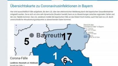 Screenshot: Landesamt für Gesundheit und Lebensmittelsicherheit
Die Karte zeigte schon vergangene Woche an, dass es auch im Landkreis Neustadt/WN einen Coronafall gegeben haben soll.