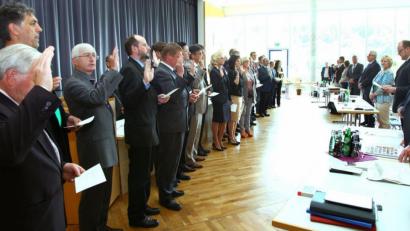 Bild: Wolfgang Steinbacher
So sah der Kreistag bei seiner konstituierenden Sitzung 2014 aus. Wann er nach dieser Wahl erstmals zusammentritt, ist offen. In Coronazeiten erst recht.