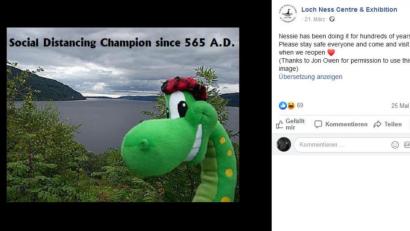 Screenshot: facebook.com/Loch-Ness-Centre-Exhibition
Nessie: Champion im Halten sozialer Distanz seit 565 nach Christus.