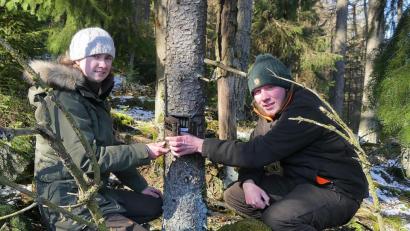 Bild: bsc
Mit Wildkameras versuchen die beiden Ranger des Naturparks Steinwald, Amelie Nöth (links) und Jonas Ständer (rechts), den Gartenschläfern im Steinwald auf die Spur zu kommen.
