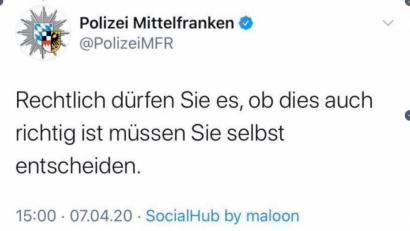 Screenshot: witter.com/PolizeiMFR
Die Polizei Mittelfranken hat mit einer Antwort per Twitter einen Internethit gelandet. Screenshot: