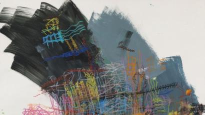 Bild: Uwe Moosburger/altrofoto.de
Mit dieser Arbeit „ohne Titel“ (Mischtechnik auf Papier) gewann Ardijan Gash den Kunstpreis für Menschen mit geistiger Behinderung.