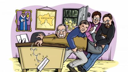 Repro: stg
Ein Cartoon mit einigen Funken Wahrheit: Werner Nickl nimmt Abschied vom Kemnather Bürgermeisteramt