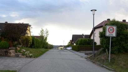 Bild: bey
An der Einfahrt in den Auenweg gibt die Beschilderung die zulässige Geschwindigkeit vor, die jedoch von vielen Verkehrsteilnehmern nicht eingehalten. Marktrat Bernd Reil wollte deshalb die Aufstellung von Pflanztrögen als "Bremse". Die Entscheidung über den Antrag erfolgt, wenn brauchbare Messergebnisse vorliegen.