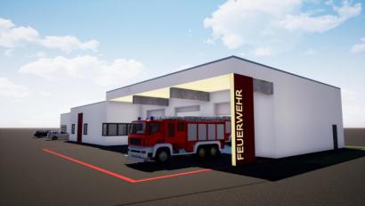 Bild: Architekt Karavouzis, Schott AG/exb
So soll es einmal aussehen: Das neue Feuerwehrhaus der Schott Werkfeuerwehr bietet Platz für 80 Kameraden.