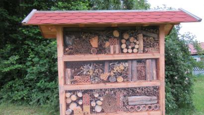 Bild: AELF/exb
Teilzeitstudierende der Landwirtschaftsschule befüllten anlässlich des Schulprojektes dieses Insektenhotel.