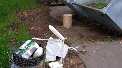 Bild: Mario Lutz
Ein halber Hausstand, der hier entsorgt wurde: Geschirr, eine ausgediente Tischleuchte, ein Papierkorb, Schübe und das Metallgestell eines Stuhls.