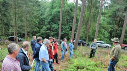 Bild: stg
Stadtförster Klaus Ferber und Forstdirektor Dirk Lüder (von rechts) erläuterten den Mitgliedern des Bau- und Forstausschusses, was es mit dem „Zukunftswald“ auf sich hat.