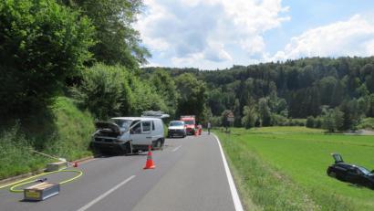 Bild: Polizei Sulzbach-Rosenberg
Zwei Leichtverletzte und zwei demolierte Fahrzeuge sind das Resultat des Hummel-Angriffs.