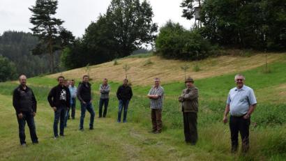 Bild: bnr
Auf einem stadteigenen Grundstück legten die Jagdpächter Dietmar (Dritter von rechts) und Albert Maier (Zweiter von rechts) eine Streuobstwiese an. Der Bauausschuss war mit dem Ergebnis mehr als zufrieden.